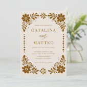 Ivory Boho Hand Drawn Mexican Paper Picado Wedding 招待状 (スタンド正面)