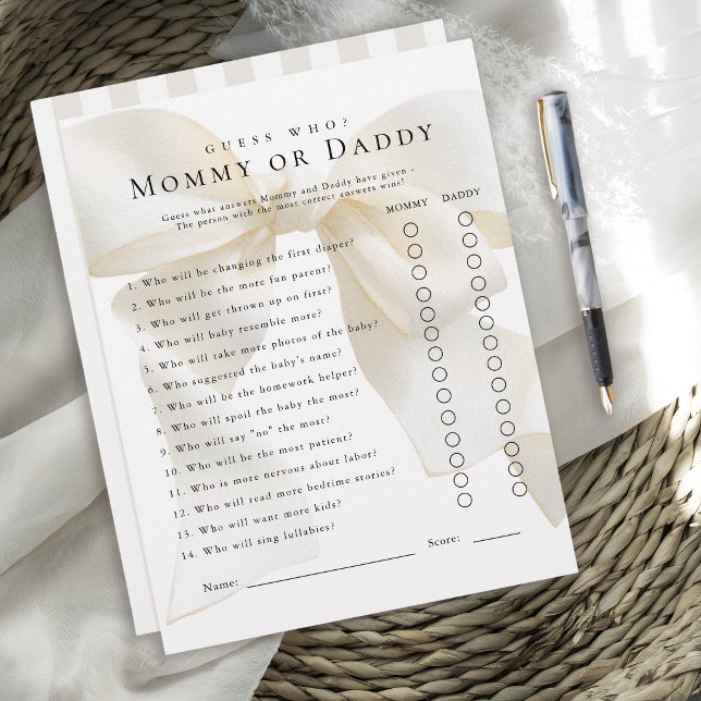 Ivory Bow Baby Shower Game Guess Who (クリエイターアップロード済み)