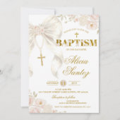 Ivory Bow Coquette Rosary Baptism Invitation 招待状 (正面)