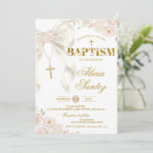 Ivory Bow Coquette Rosary Baptism Invitation 招待状 (スタンド正面)