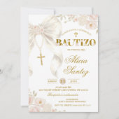Ivory Bow Coquette Rosary bautizo Invitation 招待状 (正面)