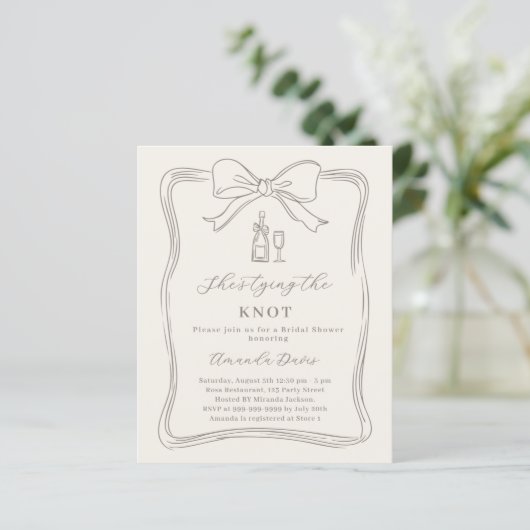 Ivory bow knot neutral Bridal Shower invitation (スタンド正面)