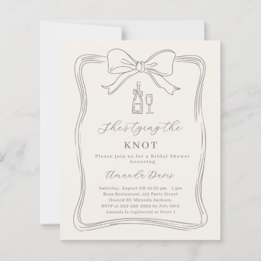 Ivory bow knot neutral Bridal Shower invitation (正面)