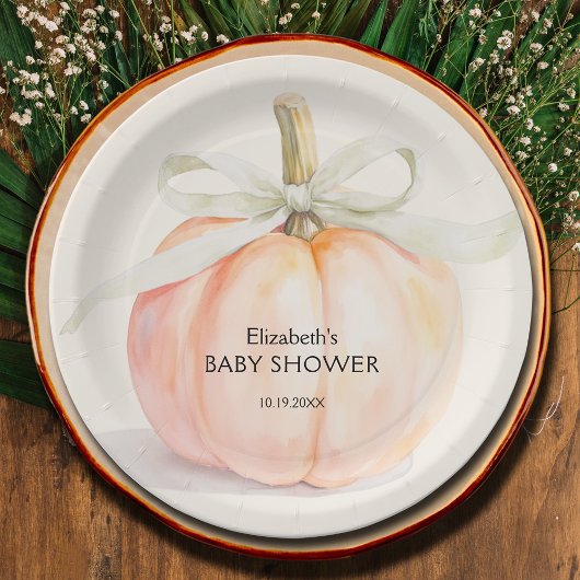 Ivory Bow Little Pumpkin Baby Shower ペーパープレート