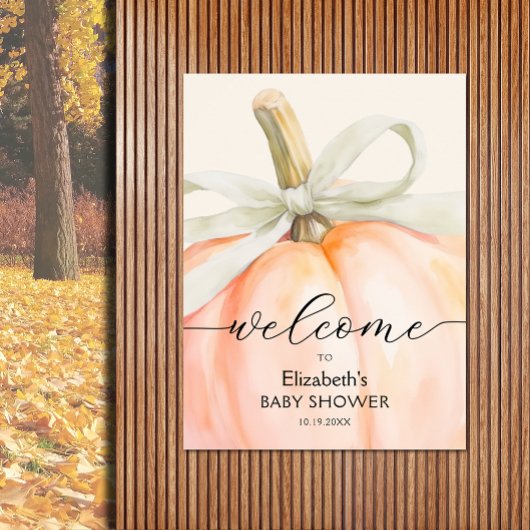 Ivory Bow Little Pumpkin Baby Shower Welcome ポスター