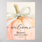 Ivory Bow Little Pumpkin Baby Shower Welcome ポスター (正面)