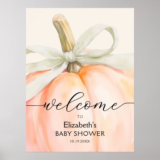 Ivory Bow Little Pumpkin Baby Shower Welcome ポスター (正面)