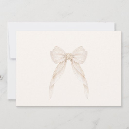 Ivory Bow Pearls Elegant photo Baptism 招待状 (裏面)