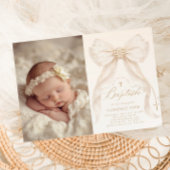 Ivory Bow Pearls Elegant photo Baptism 招待状