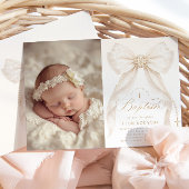 Ivory Bow Pearls Elegant photo Baptism 招待状