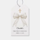 Ivory bow pearls First Holy Communion DIY ギフトタグ (正面)
