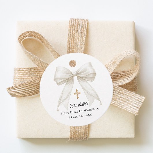 Ivory bow pearls First Holy Communion DIY フェイバータグ