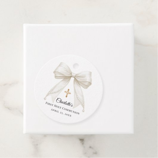 Ivory bow pearls First Holy Communion DIY フェイバータグ (インサイチュ)