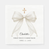 Ivory bow pearls First Holy Communion luncheon スタンダードランチョンナプキン (正面)