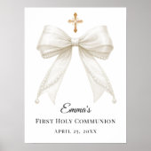 Ivory bow pearls First Holy Communion welcome ポスター (正面)