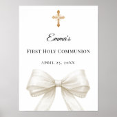 Ivory bow pearls First Holy Communion welcome ポスター (正面)
