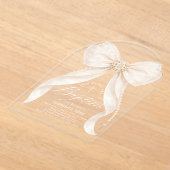 Ivory Bow Pearls Girl Baptism Religious アクリル招待状 (レイダウン)