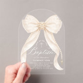 Ivory Bow Pearls Girl Baptism Religious アクリル招待状 (インサイチュ (ポータブル))