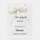 Ivory bow pearls knot Bridal Shower welcome アクリルサイン (正面)