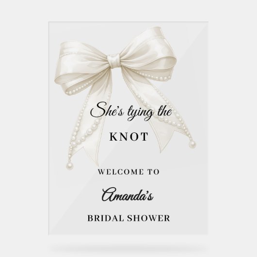 Ivory bow pearls knot Bridal Shower welcome アクリルサイン (正面)
