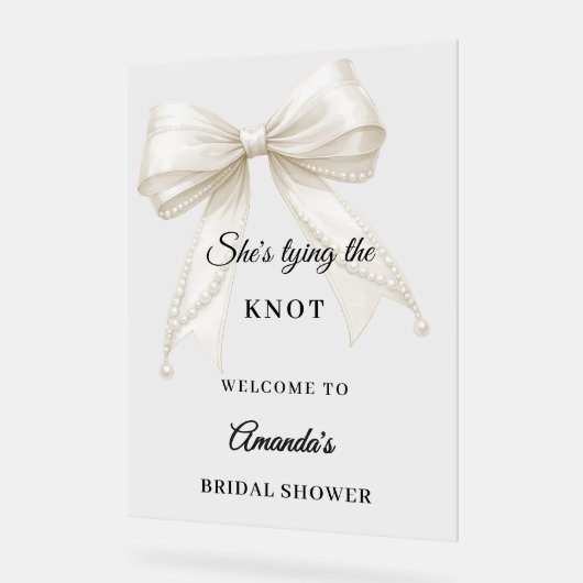 Ivory bow pearls knot Bridal Shower welcome アクリルサイン (傾斜)