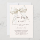 Ivory bow pearls knot elegant Bridal Shower 招待状 (正面)