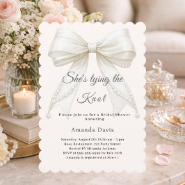 Ivory bow pearls tying the knot Bridal Shower 招待状