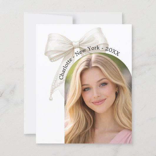 Ivory bow photo Graduation party Save the Date (裏面)