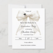 Ivory bow photo Graduation party Save the Date (正面)