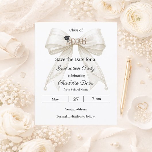Ivory bow photo Graduation party Save the Date