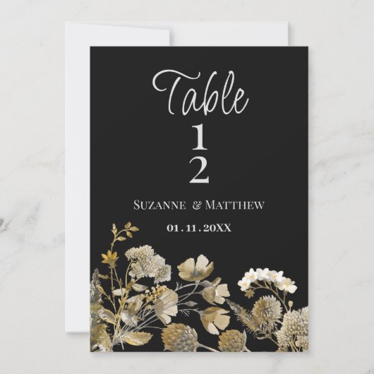 Ivory brown black wildflower winter Table Numbers 招待状 (正面)