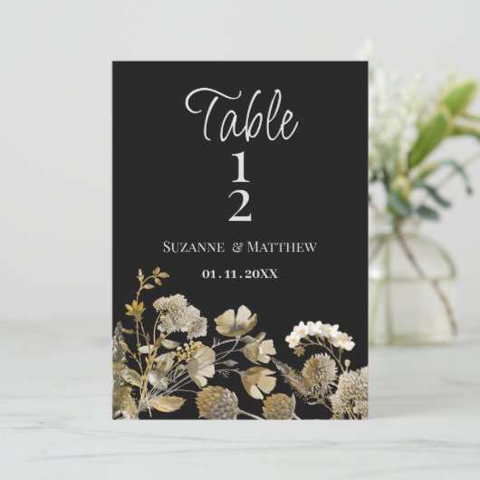 Ivory brown black wildflower winter Table Numbers  招待状 (スタンド正面)
