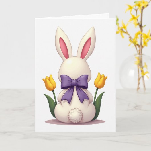 Ivory Bunny Spring Bow Card カード (黄色い花)