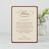 Ivory Burgundy Border Retro Wedding Itinerary Card 招待状 (スタンド正面)