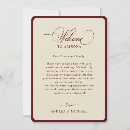 Ivory Burgundy Border Retro Wedding Itinerary Card 招待状 (正面)