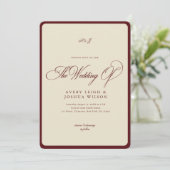 Ivory & Burgundy Checkered Border Retro Wedding 招待状 (スタンド正面)