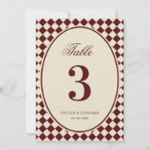 Ivory & Burgundy Checkered Wedding Table Number 招待状 (裏面)