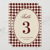 Ivory & Burgundy Checkered Wedding Table Number 招待状 (正面/裏面)