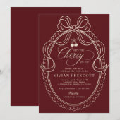 Ivory & Burgundy Cherry On Top Bridal Shower 招待状 (正面/裏面)