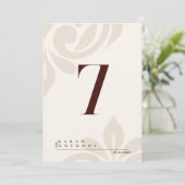 Ivory Burgundy Classic Elegant Damask Table Number サンキューカード (スタンド正面)