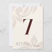 Ivory Burgundy Classic Elegant Damask Table Number サンキューカード (裏面)