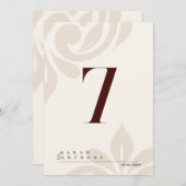 Ivory Burgundy Classic Elegant Damask Table Number サンキューカード (正面/裏面)
