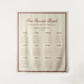 Ivory Burgundy Retro Wedding Seating Chart Sign タペストリー (正面)
