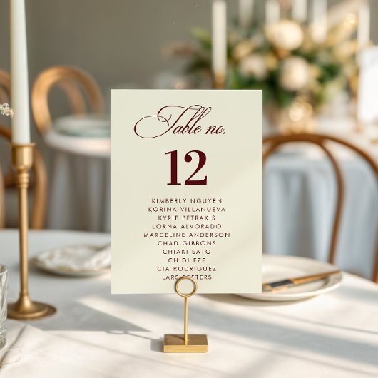 Ivory Burgundy Seating Chart Names Wedding Sign テーブルナンバー