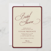 Ivory Burgundy Stripes Border Retro Bridal Shower 招待状 (正面)