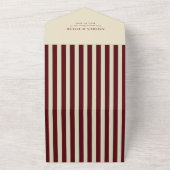 Ivory & Burgundy Stripes Border Retro Wedding オールインワン招待状 (外側)