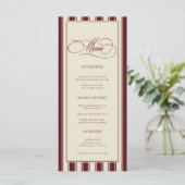 Ivory & Burgundy Stripes Border Retro Wedding メニュー (スタンド正面)