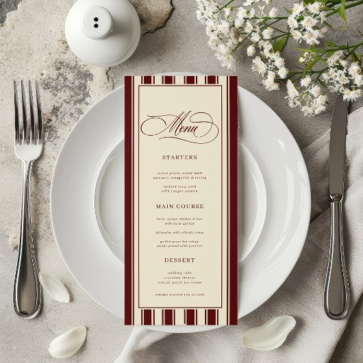 Ivory & Burgundy Stripes Border Retro Wedding メニュー