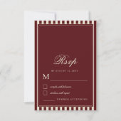 Ivory & Burgundy Stripes Border Retro Wedding 出欠カード (正面)