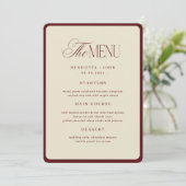 Ivory Burgundy Stripes Border Wedding Menu Card 招待状 (スタンド正面)